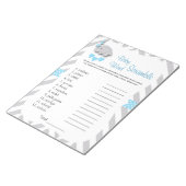 Bloc-note Sweet Blue & Grey Elephant Baby shower Mot Jeu (Incliné)
