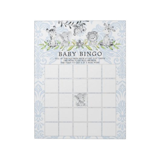 Bloc-note Sweet Safari Animaux Garçons Baby shower Bingo Jeu (Tourné)
