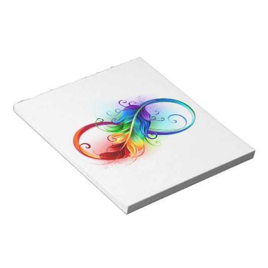 Bloc-note Symbole d'infini avec plume arc-en-ciel (Incliné)