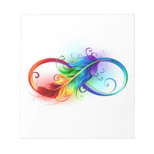 Bloc-note Symbole d'infini avec plume arc-en-ciel