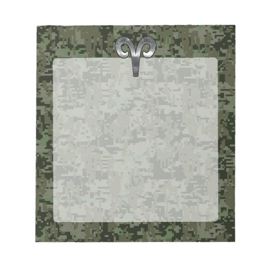 Bloc-note Symbole Zodiac Silver Aries Camo numérique vert (Devant)