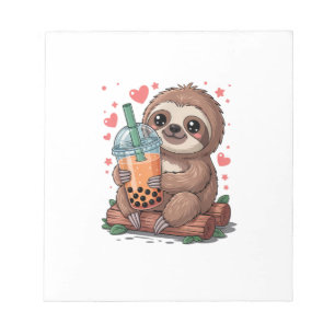 Bloc-note T-Shirt Bubble Kawaii Paresseux Buvant du Thé Boba