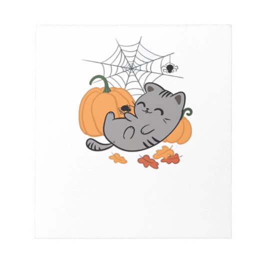 Bloc-note T-shirt classique Halloween Kitty et araignées (Devant)