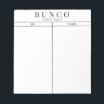 Bloc-note Table Bunco simple noir et blanc<br><div class="desc">Jetez une feuille sur chaque table pour la personne qui tient le compte de la partition et rationalisez votre jeu Bunco avec ceux-ci prêts à aller et facile à utiliser des feuilles de déchirement.</div>