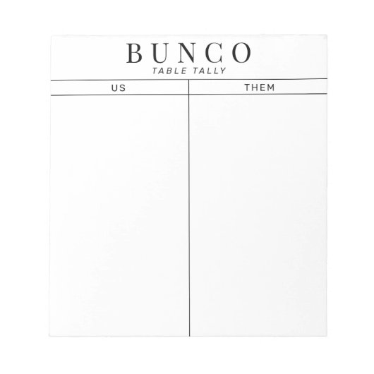 Bloc-note Table Bunco simple noir et blanc (Devant)