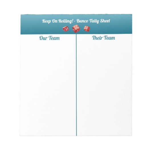 Bloc-note Table de dés Bunco simple (Devant)