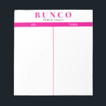 Bloc-note Table simple rose et blanc Bunco Tally<br><div class="desc">Jetez une feuille sur chaque table pour la personne qui tient le compte de la partition et rationalisez votre jeu Bunco avec ceux prêt à aller et facile à utiliser des feuilles de tallage arrachées avec deux colonnes vierges et accents fuchsia rose chaud.</div>