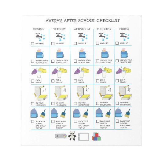 Bloc-note Tableau de Récompense Corvées Après l'école Devoir (Devant)