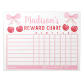 Bloc-note Tableau de récompense Fille au nœud cerise rose Ta (Devant)