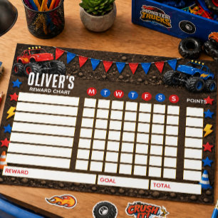 Bloc-note Tableau de Récompense Monster Truck Personnalisé