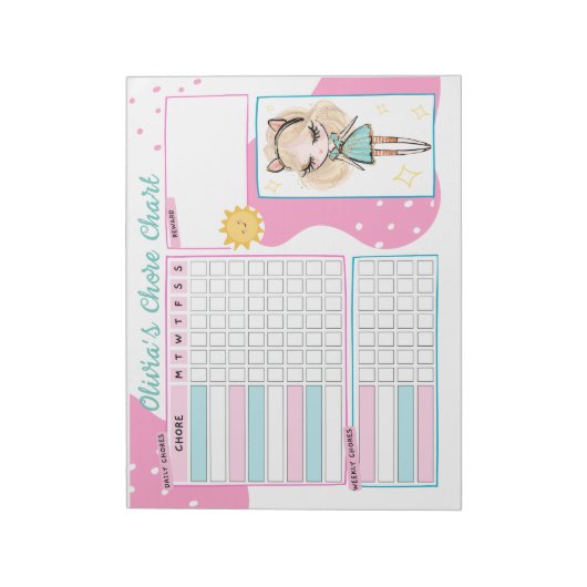 Bloc-note Tableau de récompense pour la fille de routine quo (Tourné)
