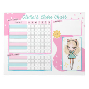 Bloc-note Tableau de récompense pour la fille de routine quo