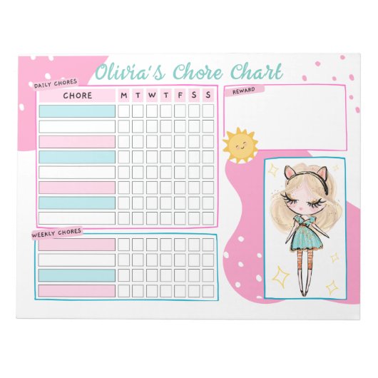 Bloc-note Tableau de récompense pour la fille de routine quo (Devant)