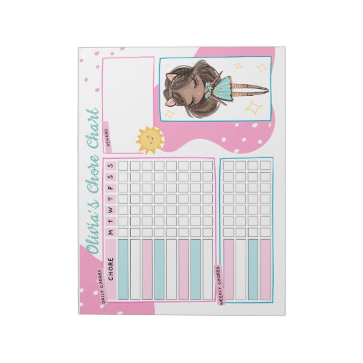 Bloc-note Tableau de récompense pour la fille de routine quo (Tourné)