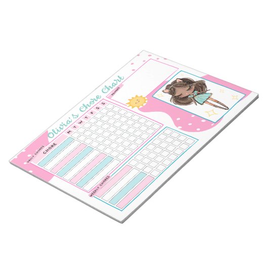 Bloc-note Tableau de récompense pour la fille de routine quo (Incliné)