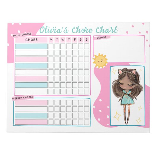 Bloc-note Tableau de récompense pour la fille de routine quo (Devant)