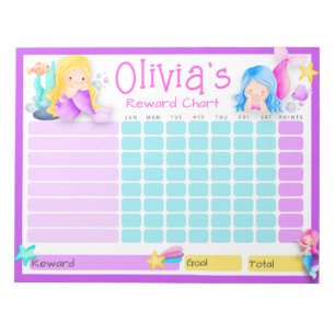 Bloc-note Tableau de récompense pour les enfants de sirène p