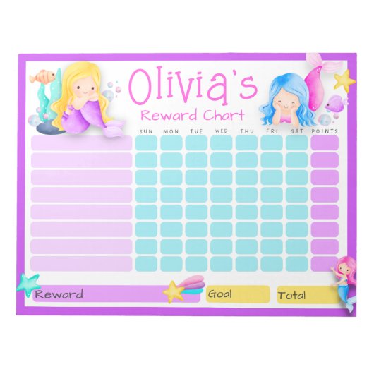 Bloc-note Tableau de récompense pour les enfants de sirène p (Devant)