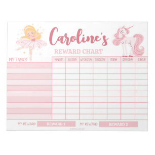 Bloc-note Tableau de récompense Princesse Rose Tâches de nom