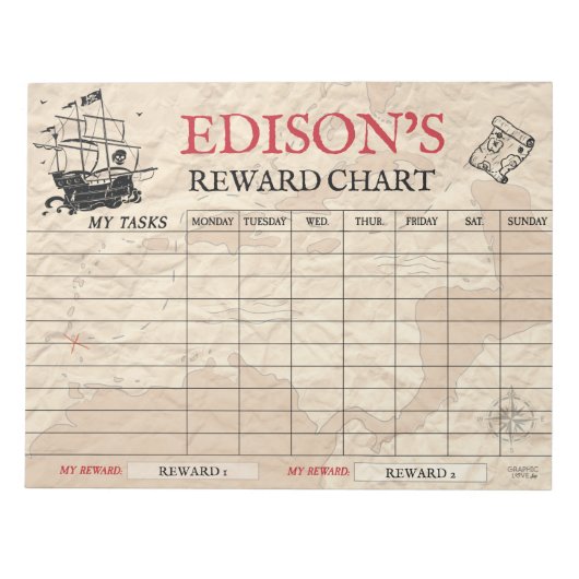 Bloc-note Tableau de récompenses Pirate Map Tâches de nom pe (Devant)