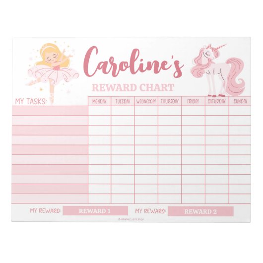 Bloc-note Tableau de récompenses Princesse Rose Nom personna (Devant)