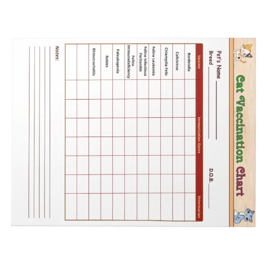 Bloc-note Tableau de vaccination des chats (Devant)