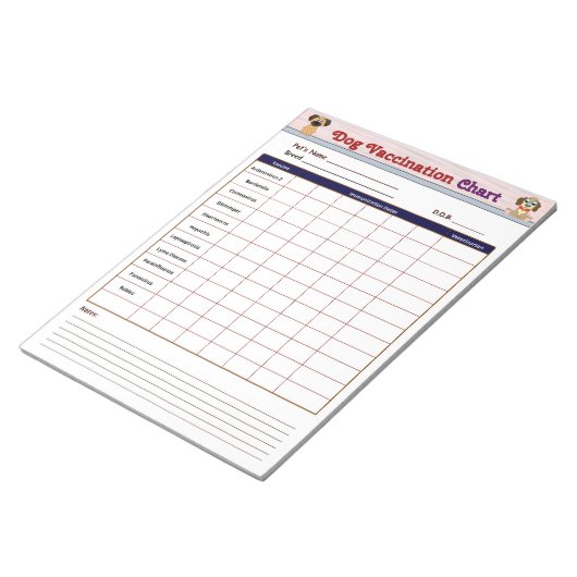 Bloc-note Tableau de vaccination des chiens (Incliné)