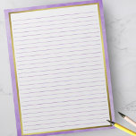 Bloc-note Taille de la lettre 8,5 po x 11 po Lignes violette<br><div class="desc">Pages standard de taille de lettre - 8, 5" X 11" avec des lignes violettes sur chaque page pour une écriture facile - Un papier Carnet recto verso avec cadre or</div>