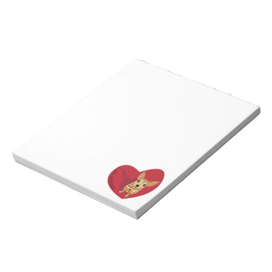 Bloc-note Tan Chihuahua avec cravate arc dans un coeur rouge (Tourné)