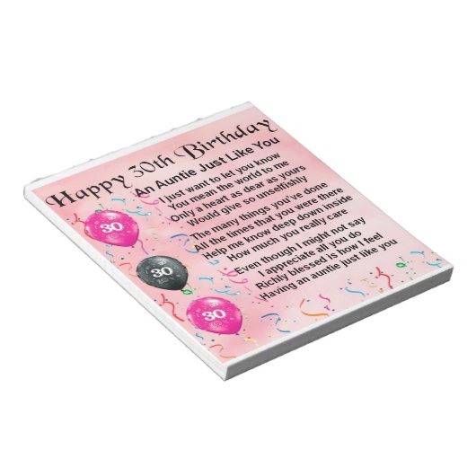 Bloc-note Tante Poème 30e anniversaire (Incliné)