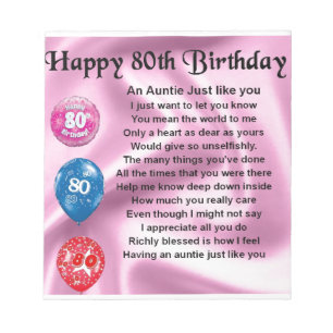 Bloc-note Tante Poème - 80e anniversaire