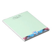 Bloc-note Tartan bleu rose Personnalisé Script Monogramme No (Incliné)