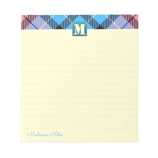Bloc-note Tartan Cuir Custom Script Monogramme Crème Liner (Devant)