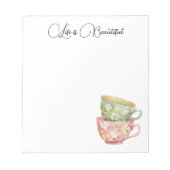 Bloc-note Tasses florales vert menthe rose (Devant)