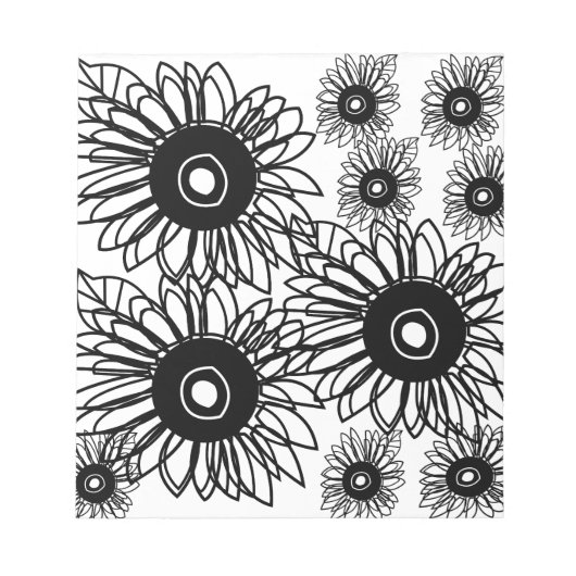 Bloc-note Tatouage Tournesol Floral Noir Blanc Tatouage Fleu (Devant)