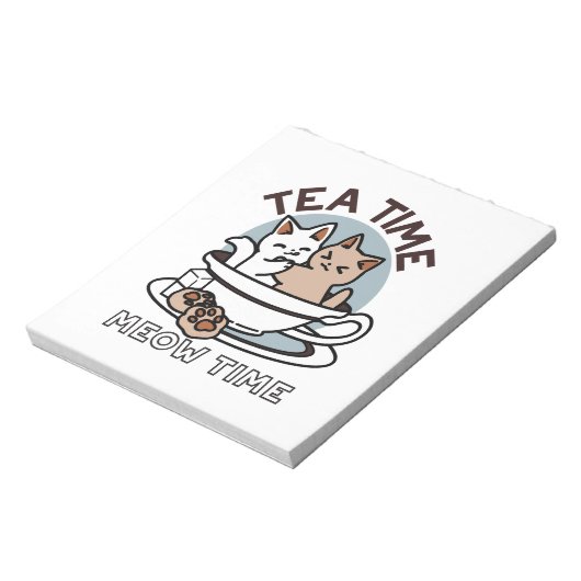 Bloc-note Tea Time Meow Time - Cute Cat and Tea Design (Tourné)