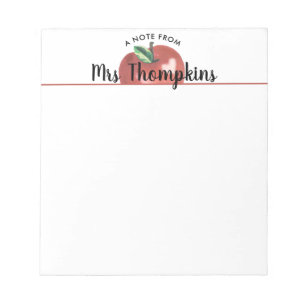 Bloc-note Teacher Apple Heart Red Script Name Notepad