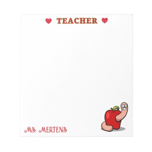 Bloc-note Teacher Appréciation Worm in Apple Ajouter un nom (Devant)