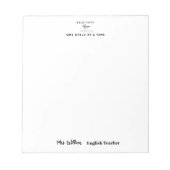 Bloc-note Teacher name elegant quote modern white frame (Devant)