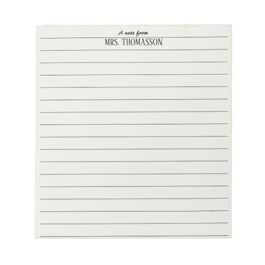Bloc-note Teacher Notepad lined paper with "a note from"  (Devant)