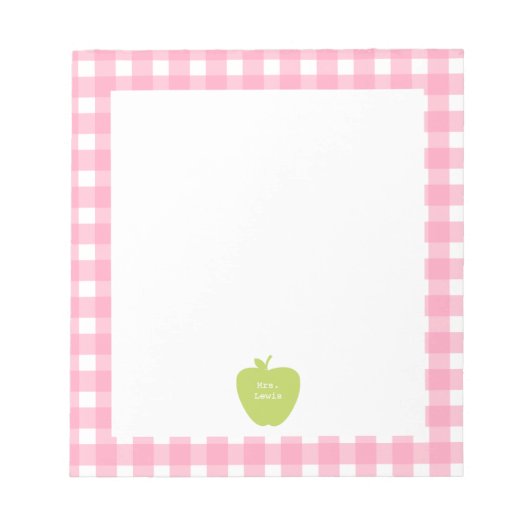 Bloc-note Teacher vert pomme rose En vichy (Devant)