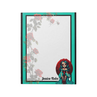 Bloc-note Teal and Red Roses Sugar Skulls