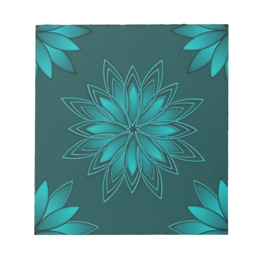 Bloc-note Teal Leaf Mandala Design on Dark Cyan (Devant)