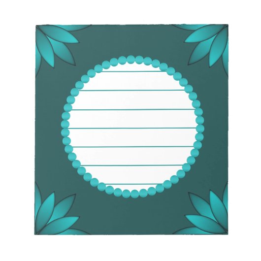 Bloc-note Teal Leaf Mandala Design on Dark Cyan (Devant)