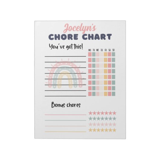 Bloc-note Tear away Chore chart, avec le nom boho arc-en-cie (Tourné)