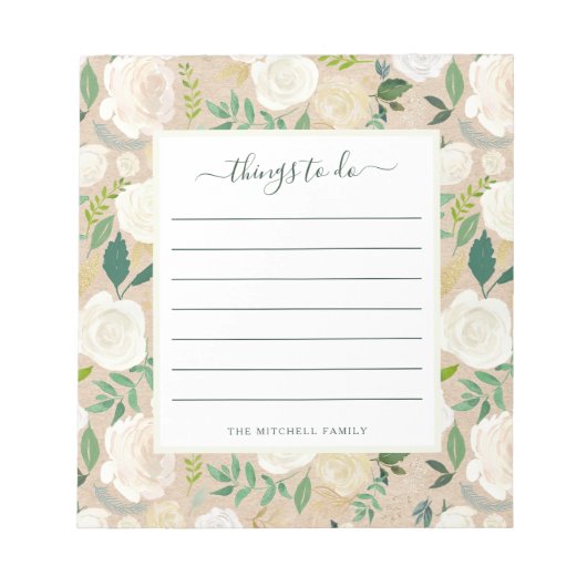 Bloc-note Tendance Rustique Fleurs Blanches sur Kraft | Chos (Devant)