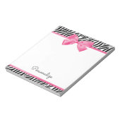 Bloc-note Tendance Zebra Print Chic Hot Rose Bow et nom (Tourné)