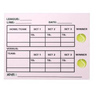 Bloc-note Tennis Score Pad - Tennis Score Sheets Rose