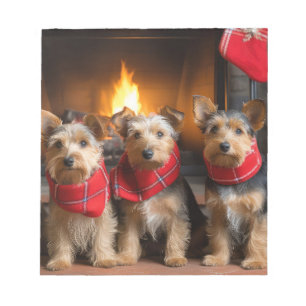 Bloc-note Terrier Australien au coin de la cheminée de Noël