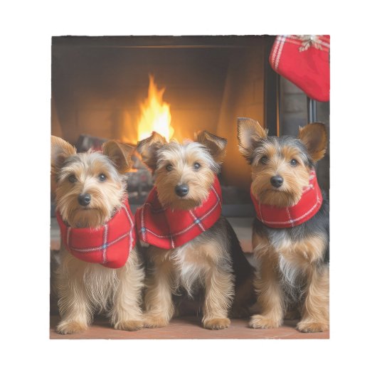 Bloc-note Terrier Australien au coin de la cheminée de Noël (Devant)